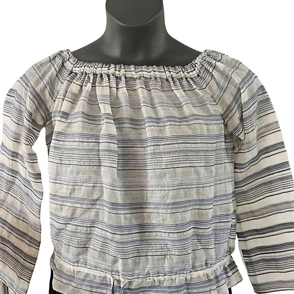 Theory Women's Odettah Off-Shoulder Striped Top Size Petite Medium Blue White - Picture 4 of 7